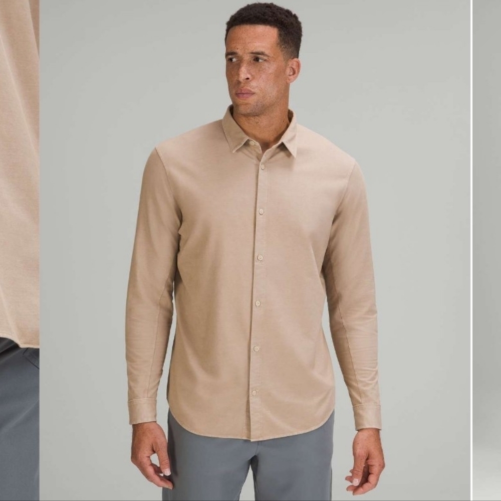 Lululemon Commission Long Sleeve Shirt Cafe Au Lait Enzyme Dye Men's Size XS